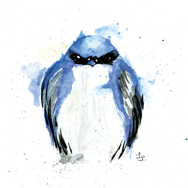 Cute, fluffy bird watercolor painting by Lorenzo Lizardi