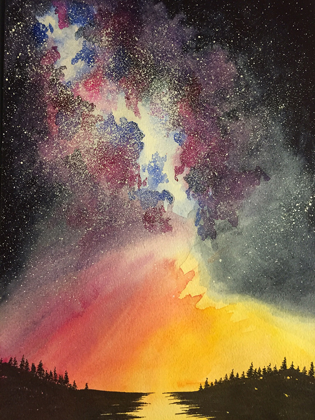 Starry sky watercolor by Lorenzo Lizardi