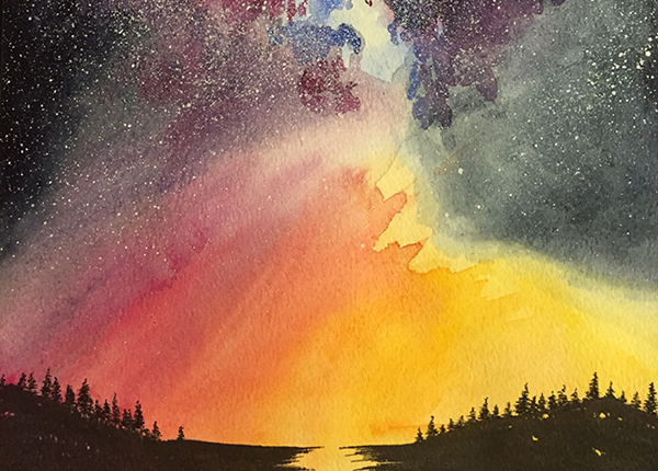 Cropped watercolor painting of Milky Way